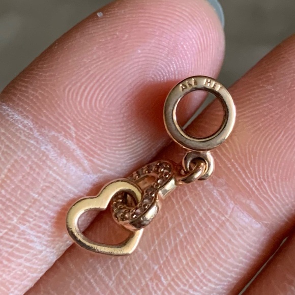 Retired Pandora Rose Interlocking Love Heart Dangle Charm with Clear Zirconia - Picture 8 of 9